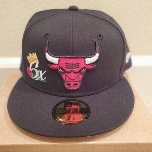NWT New Era 5950 Chicago Bulls Crown Champs 6x fitted cap black NBA Finals 7 5/8